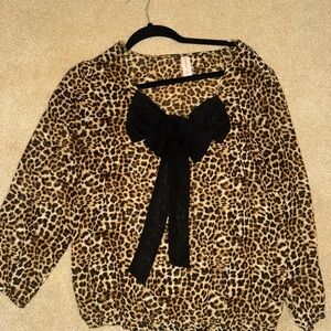 No Boundaries Leopard Print Blouse with Black Bow